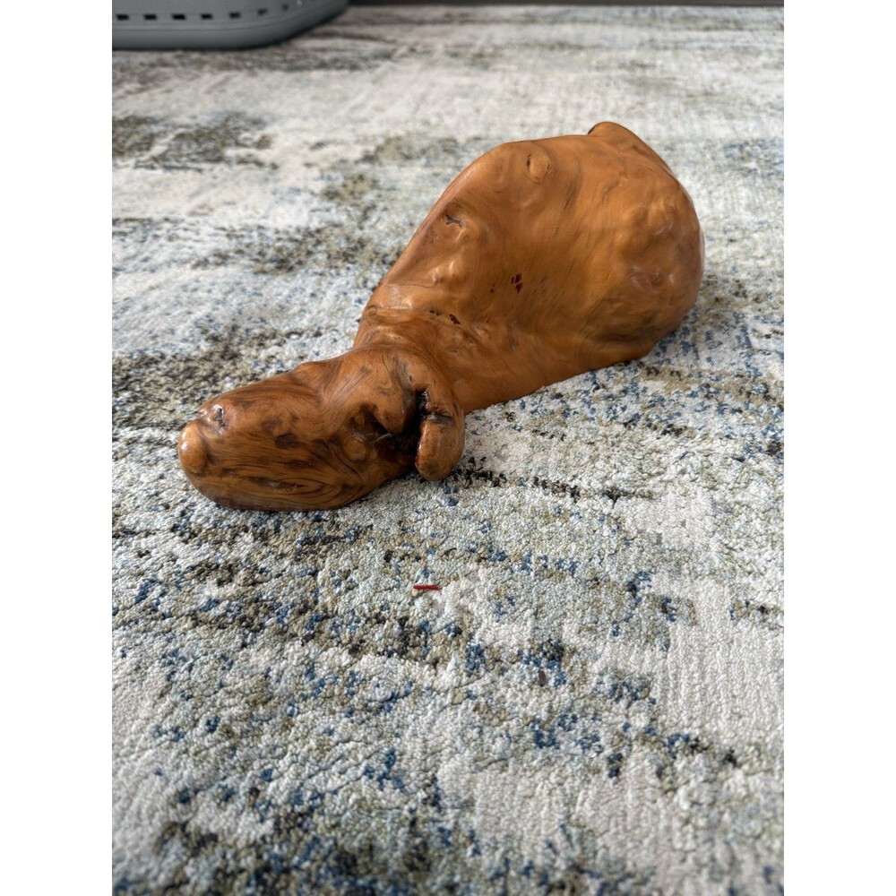 Driftwood sleeping dog unique Shape desk clock Lacquered Fir Wood